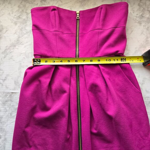 Cynthia Steffe Strapless Dress With Front Zipper Pleated Waist Size 2  Fuchsia - Picture 10 of 12